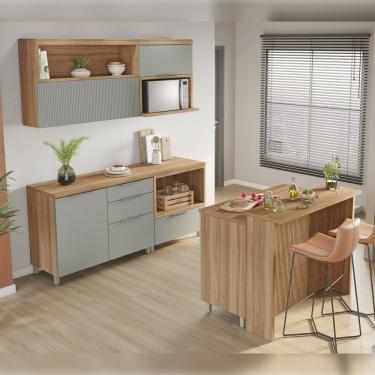 Imagem de Cozinha 6 Peças 4 Portas 7 Gavetas Painel Ilha Marquesa 100% Mdf Nature-verde