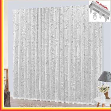 Imagem de Cortina Charme Em Renda Com Voal 4,00 X 2,50 Para Trilho Suisso - Branca