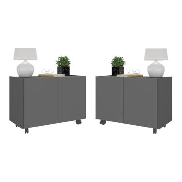 Imagem de Kit 2 Mesas De Cabeceira Com Rodízios 2 Portas Mp4136 Grafite Grafite