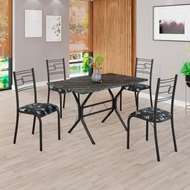Imagem de Conjunto Sala De Jantar Mesa Retangular 100x60cm Tampo Pedra Ardósia Indiana 4 Cadeiras Paraty Preto Floral - Preto