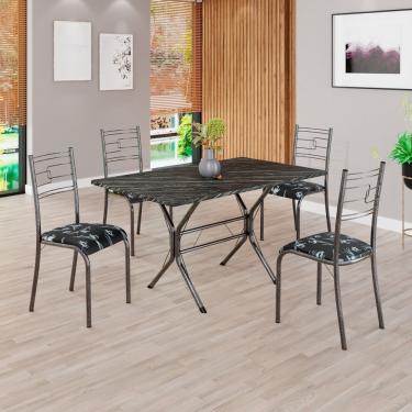 Imagem de Conjunto Sala De Jantar Mesa Retangular 120x75cm Tampo Pedra Ardósia Indiana 4 Cadeiras Paraty Preto Floral - Mart