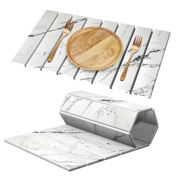 Imagem de LuminaeCo. Tapete Dobrável Para Secagem De Pratos Pedra - Design Mármore Diatomita Bancadas Cozinha E Banheiro Instantânea, Terra Diatomácea