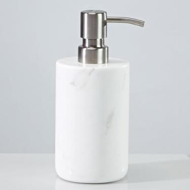 Imagem de Generic Dispensador De Sabonete Líquido Em Mármore Branco, Cilíndrico Reutilizável Para Líquidos As Mãos Com Bomba Aço Inoxidável, Frasco Loção Pedra Orgânica Natural, Banheiro Premium Cozinha, Banh
