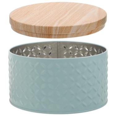 Imagem de Latas Redondas Para Biscoitos Com Tampas De Madeira, Recipiente Metal Vazio Biscoitos, Lata Chá, Caixa Bugigangas Armazenamento Alimentos Doces E