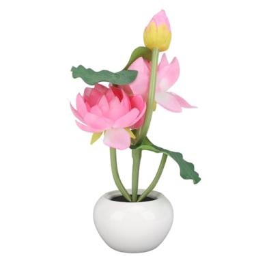 Imagem de Lâmpada de mesa de flores LED 3 Cabeça Artificial Flor Night Light com vaso de cerâmica para decoração da sala de estar em casa