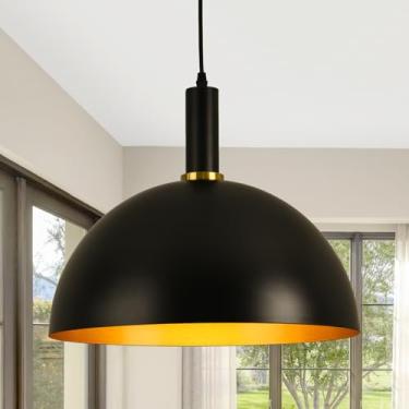 Imagem de GRUSTRUST Luminária Pendente Grande Preta De 17,72'', Ilha Cozinha, Industrial E Cúpula Dourada, Moderna, Estilo Fazenda, Iluminação Vintage Suspensa, Para Sala Jantar, Quarto, Corredor