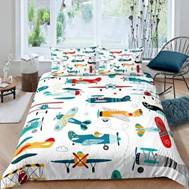 Imagem de Feelyou Conjunto De Capa Edredom Avião Para Crianças Pequenas, Roupa Cama Fofa Com Desenho Animado Bebês Meninos E Meninas, 1 Fronha Solteiro