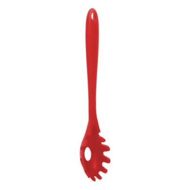 Imagem de Colher Pegador Macarrão de Silicone 29x5,5x4,5cm Mundiart, Vermelho