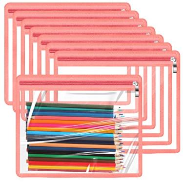 Imagem de 8 peças de bolsas transparentes com zíper de PVC à prova d'água, bolsas multiuso com zíper, envelopes com zíper, pasta, bolsa de armazenamento de documentos (bordas de champanhe, 24 x 20 cm)