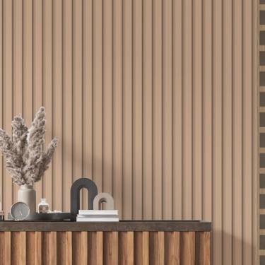 Imagem de Papel de Parede Adesivo Impermeável Ripas de Madeira Ripado Nude Rolo De 12 Prova Dagua