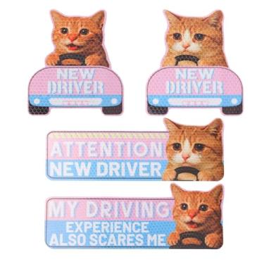 Imagem de lasuroa 4 Peças Gato Ímãs Carro de Motorista Novo, Engraçado Desenho Animado Refletivo Ímã para Motorista Estudante Reutilizável Adesivo Magnético para Para-choque Carro Placas Segurança