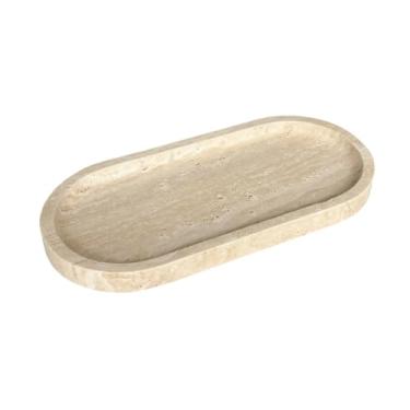 Imagem de Stoneplus Bandeja oval pequena de pedra de mármore natural, 25 cm, bandeja de armazenamento de artigos diversos (travertino bege)