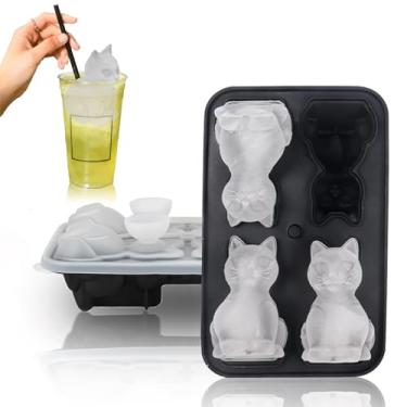 Imagem de Molde 3D para cubos de gelo, de silicone de derretimento lento e livre de BPA para gatos OXO Whisky Cocktail Drink Bourbon, o molde engraçado de cubo de gelo em forma de gato é o melhor presente para