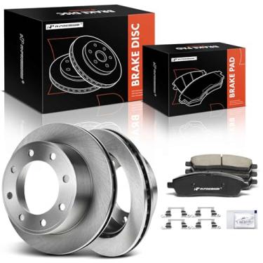 Imagem de A-Premium Conjunto de 6 peças 12,83 polegadas (326 mm) Rotores de freio a disco ventilados traseiros + kit de pastilhas de cerâmica compatível com modelos selecionados Ford - Excursion 00-05, F-250