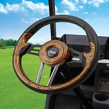 Imagem de Roykaw Volante de carrinho de golfe para EZGO TXT/RXV, Club Car DS/Precedent/Tempo, Yamaha G29/Drive/Drive 2 e outros modelos de carrinho de golfe (raios pretos de grão de madeira)