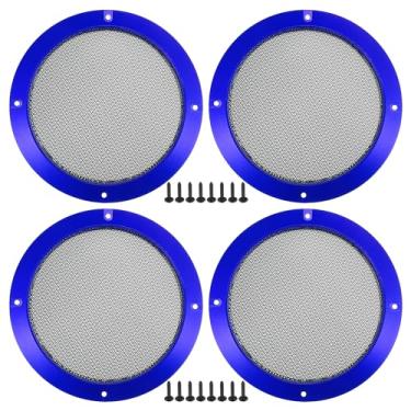 Imagem de ACROPIX Capa universal de grade de alto-falante de carro de 16,5 cm redonda de malha de 16,5 polegadas caixa protetora de alto-falante de áudio subwoofer com parafusos de montagem azul ferro - pacote