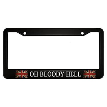 Imagem de oFloral Moldura para placa de licença de liga de alumínio Oh Bloody Hell Bandeira britânica da Inglaterra Antiga Vermelha Azul Aplicável ao Padrão dos EUA Moldura de placa de carro de metal para homens e mulheres (pacote com 1)