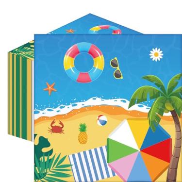 Imagem de Guardanapos de papel de festa de verão na praia, guardanapos de coquetel tropicais descartáveis com design de oceano, guarda-chuva e palmeira para festas na piscina, luau, churrasco, férias e