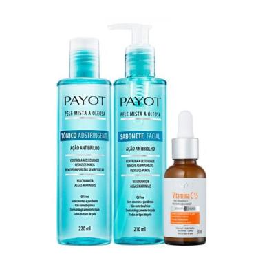 Imagem de Kit Payot Ação Antibrilho Facial Sabonete Tônico e Vitamina C15 (3 pro