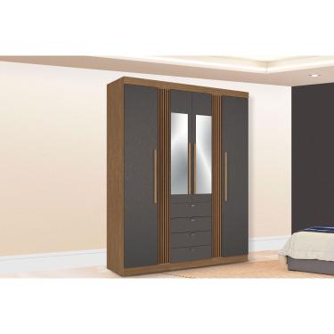 Imagem de Guarda Roupa Casal 4 Portas (2 c/ Espelho) e 4 Gavetas Aurora 4.4 Jatobá/Grafite - Santos Andirá