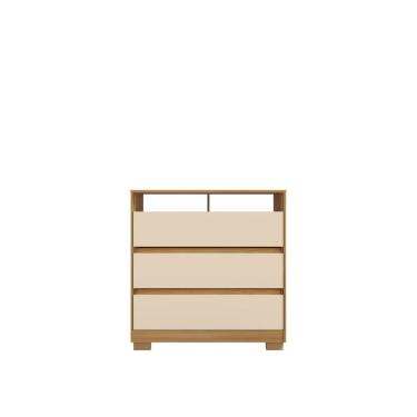 Imagem de Comoda San José Com 3 Gavetas Cor Carvalho Americano Off White  90x96 Para Tv Até 39 Polegadas  EdeCasaMoveis