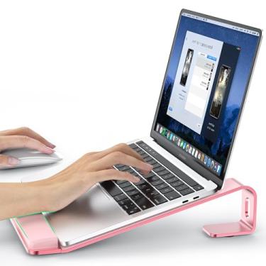 Imagem de LOXP Suporte de laptop para mesa, suporte de laptop com suporte de pulso, suporte ergonômico removível para laptop, suporte para notebooks MacBook Air Pro, HP, Dell, XPS, HP (10 a 17 polegadas), rosa