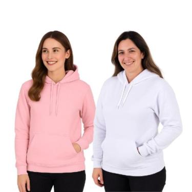 Imagem de Kit 2 Blusa Moletom Feminina Com Capuz Confortável Algodão Flanelado -