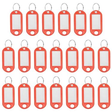 Imagem de YELARXI Etiquetas de chave de plástico com etiqueta de anel dividido identificadores de janela identificadores de chaveiro, 4,7 x 2 mm, adequado para bagagem de nome (20 peças, vermelho)