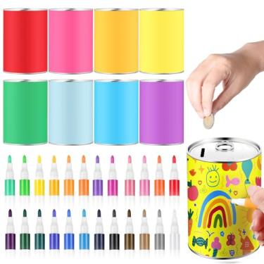 Imagem de Tandefio 8 peças de cofrinho de metal com 24 marcadores de tinta acrílica para presente criativo para meninos e meninas (multicoloridas)