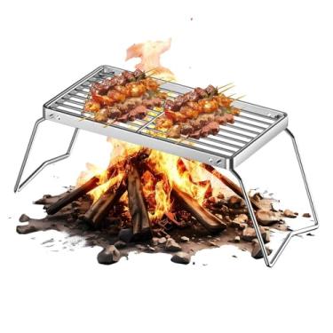 Imagem de Suporte Para Churrasco - Grelha Dobrável Para Churrasco | Ferramenta de Cozinha Inoxidável p/Cogumelos Carne Frango Peixe Vegetais Piquenique