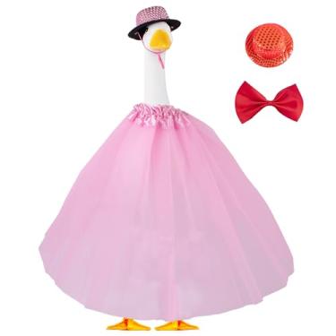Imagem de Conjunto de 2 conjuntos de roupas de ganso para varanda de plástico, acessórios de roupas, chapéu de lantejoulas, saia tutu, gravata borboleta para gansos de cimento, verão, aniversário, festa