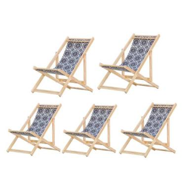 Imagem de Kit 5 Cadeiras Espreguiçadeira Preguiçosa Dobrávl Sem Braço Natural - 