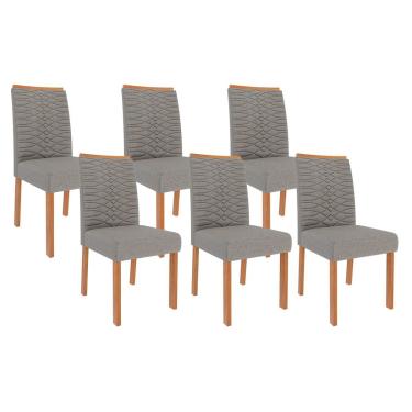 Imagem de Cadeira Sala de Jantar Clarice Kit 6 Un Madeirado/Linho Grafite - Cimol