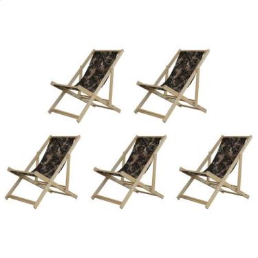 Imagem de Kit 5 Cadeiras Espreguiçadeira Preguiçosa Dobrávl Sem Braço Natural - 