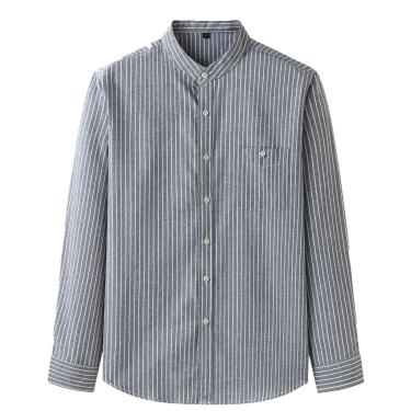 Imagem de Camisa Masculina Plus Size - Camisa Listrada De Colarinho Masculino Camisa Clássica Solta De Negócios Manga Longa Bolsos Laterais Soltos Camisa Social Impressa De Algodão Ele, Blue, 9XL