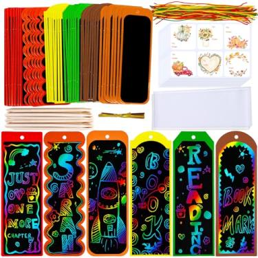 Imagem de Winlyn 48 Sets 6 Styles Fall Magic Color Scratch DIY Bookmarks Craft Kits Rainbow Scratch Paper with Scratching Tools Ribbons Art Sets for Kids Students Party Favors Classroom Activities
