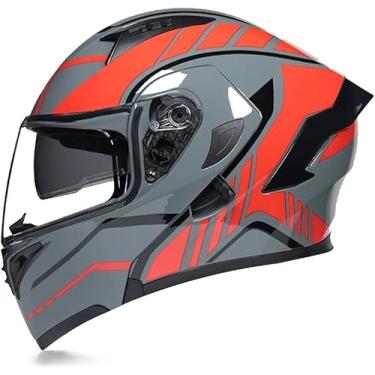 Imagem de Capacete Modular Para Motocicleta Para Adultos, Capacete De Moto Com Viseira Solar Dupla Para Rosto Inteiro Capacete De Motocross Aprovado Pelo Dot Para Homens E Mulheres Scooter, R, XL(61~63cm)