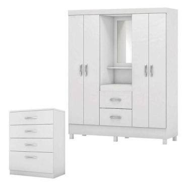 Imagem de Cômoda Astral E Guarda Roupa Casal Lord Branco - Demóbile