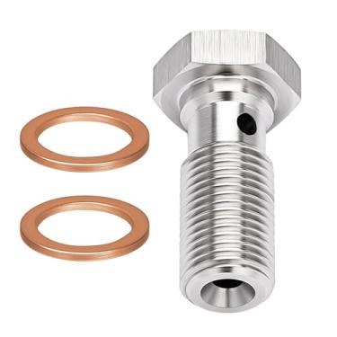 Imagem de EVIL ENERGY M10x1.0 Adaptador de encaixe de freio de parafuso banjo único de aço inoxidável métrico 24 mm de comprimento com arruelas de cobre