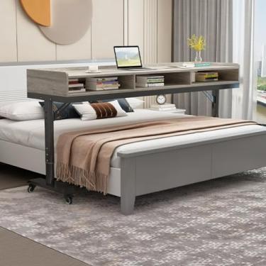 Imagem de Mesa De Cama Sobre A Mesa De Cama Com Gaveta, Mesa De Escritório Sobre A Cama Com Rolamento De 360°, Mesa De Escritório Móvel Com Cama Cruzada, Ajustável Em Altura, Para Casa, Grey, 120cm