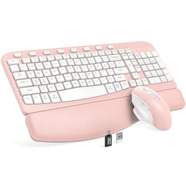 Imagem de SABLUTE Combo de teclado e mouse sem fio, teclas ergonômicas, descanso almofadado, digitação natural silenciosa, confortável, sem atraso, 2,4 G, conjunto de teclados de tamanho completo sem fio para