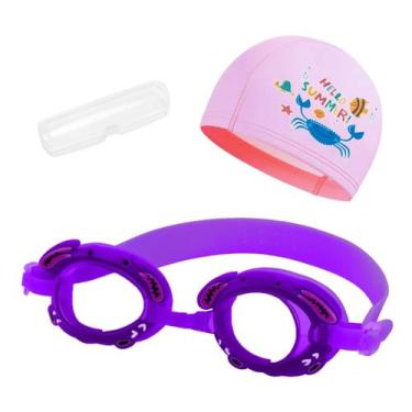 Imagem de Kit touca e óculos de natação infantil piscina com desenhos divertidos