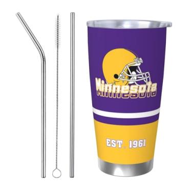 Imagem de Copo isolado do time de futebol de 590 ml com tampa e pincel de canudo mantém bebidas frias e quentes garrafa de água de parede dupla isolada a vácuo caneca de café presente de aniversário para fãs de