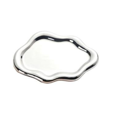 Imagem de Bandeja de armazenamento de cerâmica simples banhada a prata ornamentos de cerâmica de mesa criativos - bandeja de nuvem prateada