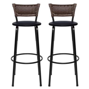 Imagem de Banquetas Altas Bancada Bar Confortável Moderno Design Resistente Estrutura Preta Kit 02 Unidades - Itagold (Preto)