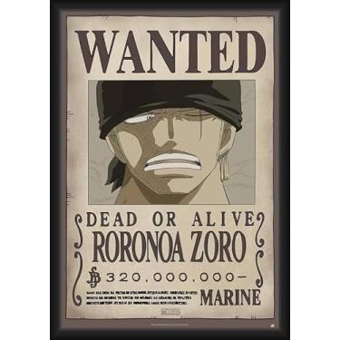 Imagem de BUY ART FOR LESS Pôster de arte emoldurado oficialmente licenciado One Piece - Wanted Roronoa Zorro - 61 x 91 cm - Moldura de madeira resistente com vidro plexi - Pronto para pendurar