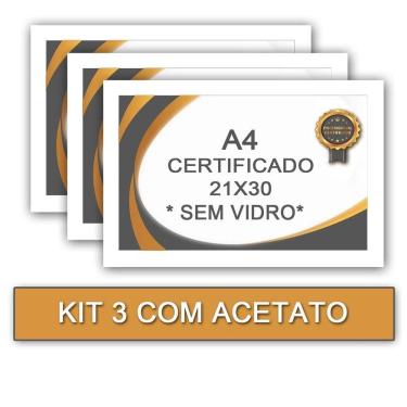 Imagem de 3 Moldura Quadro Certificado Com Acetato A4 21X30 - Branca