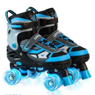 Imagem de LEVYTEMP Patins para meninos e meninas, crianças, patins quadriciclos ajustáveis de 4 tamanhos com todas as rodas iluminadas para iniciantes, esportes internos e externos