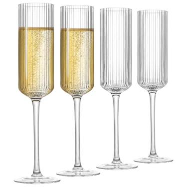 Imagem de TrophyToast Taças de champanhe de cristal, design canelado, vidro sem chumbo, conjunto de 4