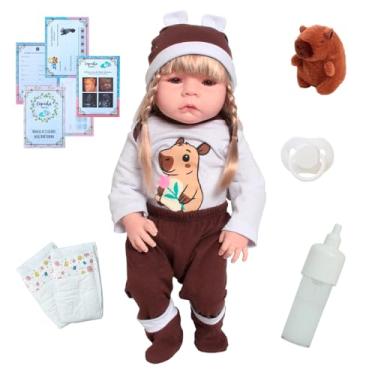 Imagem de Bebê Reborn Realista Menina Loira Olhos Castanhos Capivara